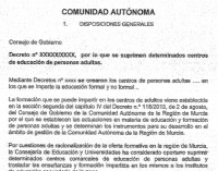 Ciudadanos muestra el documento de la Consejería para el cierre de la escuela de adultos